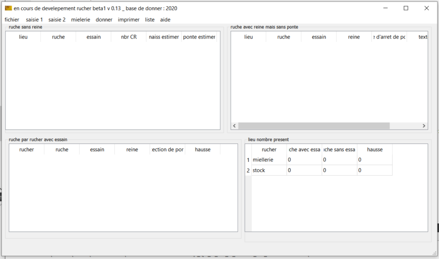 le rucher en cour de développement v 0.13 sur windows 10